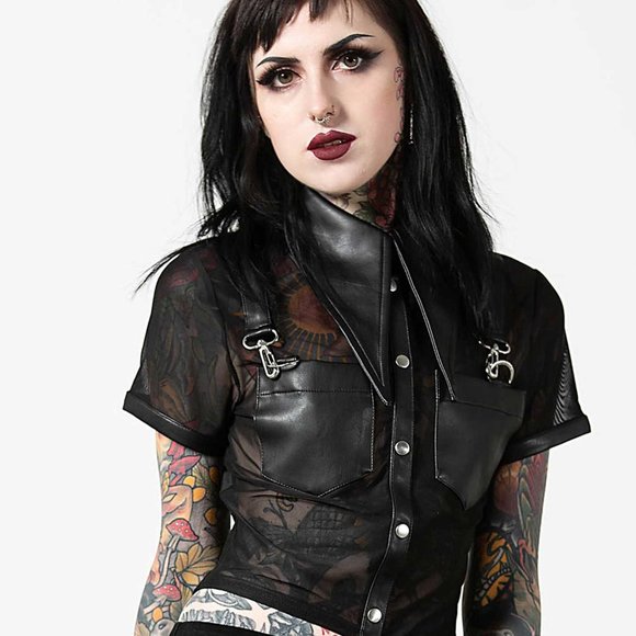 Killstar Tops - KILLSTAR Dark Halo faux leather trim crop top